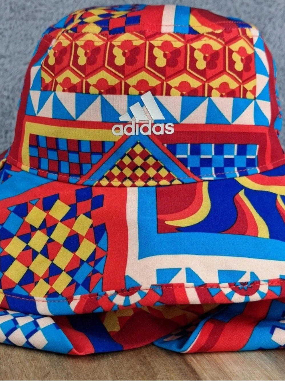 adidas Multicolor Red & Blue Geometric Bucket Hat